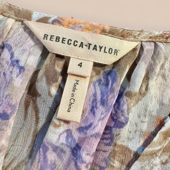 Rebecca Taylor ‘Penelope’ Purple Floral Print Top with Gathered Waist Size 4 - Picture 5 of 16